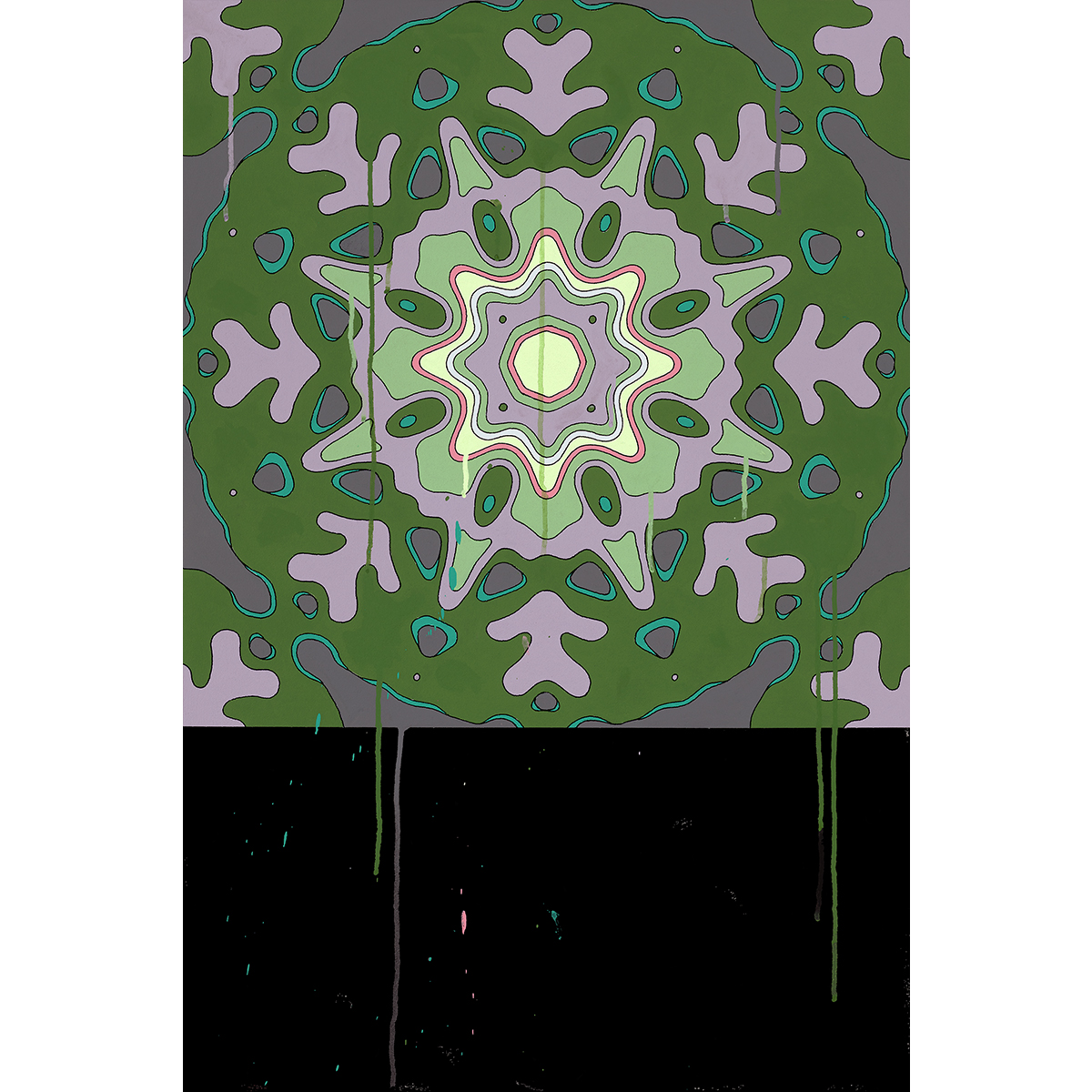 <br/>Diamond Skulls Toggle, 11/9/2025<br/>36" x 24"<br/>acrylic and opaque marker on canvas